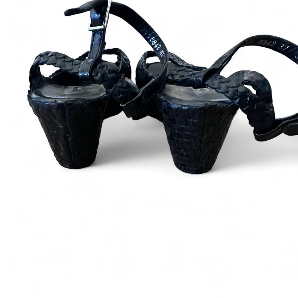 Pons Quintana Black Woven Leather Platform Wedge Sandals Size 37 Spain - Picture 5 of 8